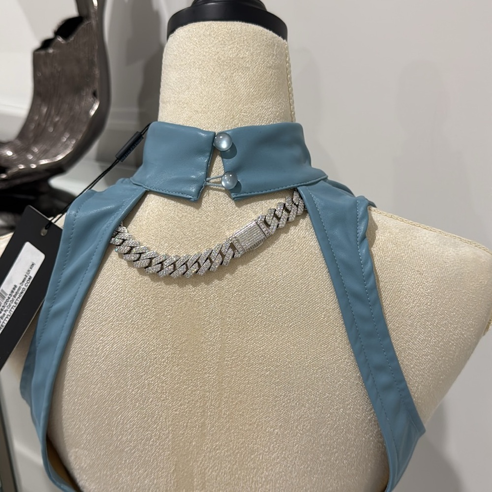 POWDER BLUE PU CUT OUT BODYCON - Picture 5 of 14